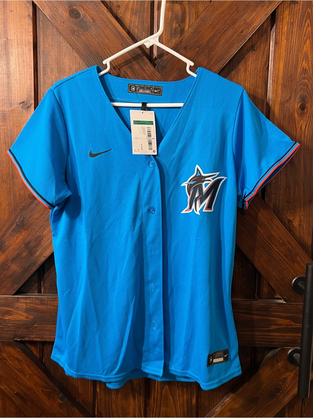 Nike Marlins Bright Blue Baseball Button-Up Jersey